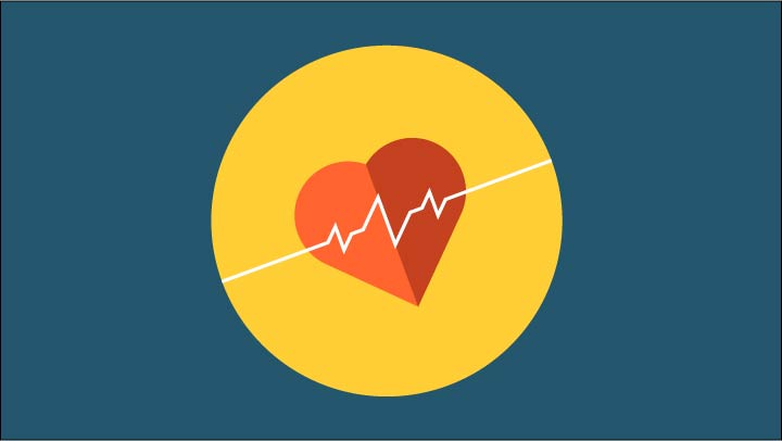 A heart icon with a trace going across it on a teal background.