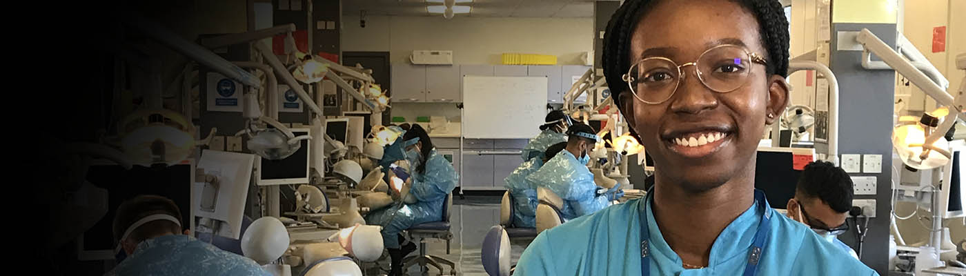 A dental student stood in the dental skills suite.