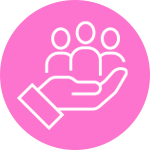An icon showing an upturned hand holding people.