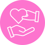An icon showing two hands passing a heart between them.