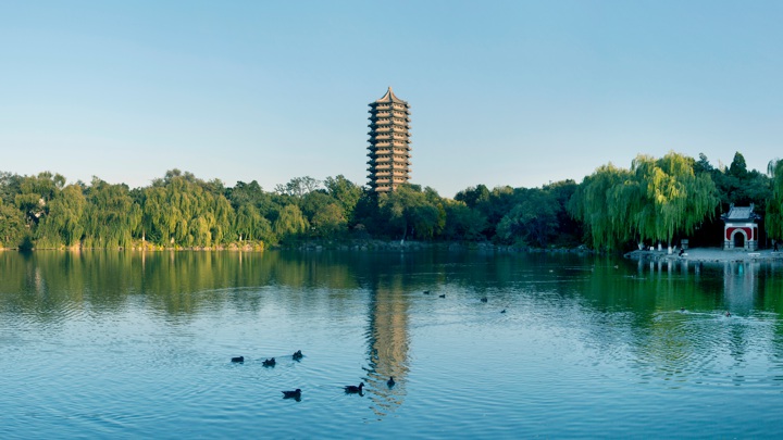 A lake at Peking University in Beijing, China.