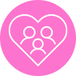 An icon of a heart surrounding three people.