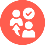 An icon with two people, an arrow pointing from one to other, and a tick.