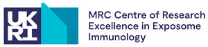 Logo for the MRC Centre of Research Excellence in Exposome Immunology, showing UKRI with a blue background