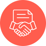 A red illustrated icon showing shaking hands and a piece of paper.