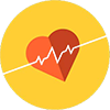 A heart with a trace in a yellow circle.