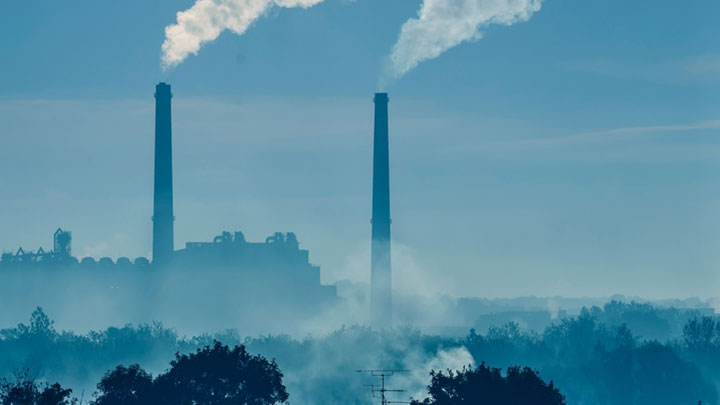 Pollution from industrial chimneys.