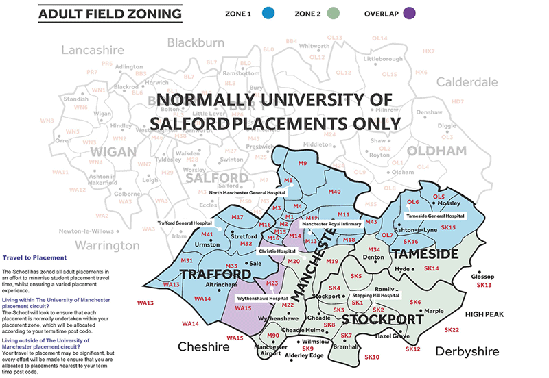 Adult nursing placement zones | University of Manchester