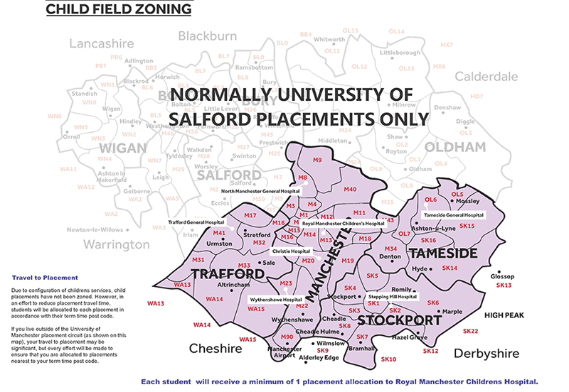 Child nursing placement zone map | University of Manchester