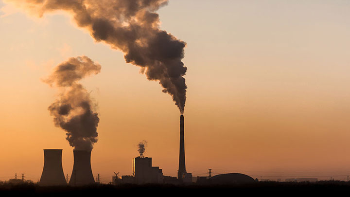 Industrial factory smoke stack of coal power plant.