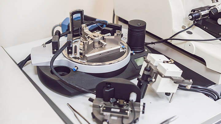 A close-up of part of an atomic force microscope.