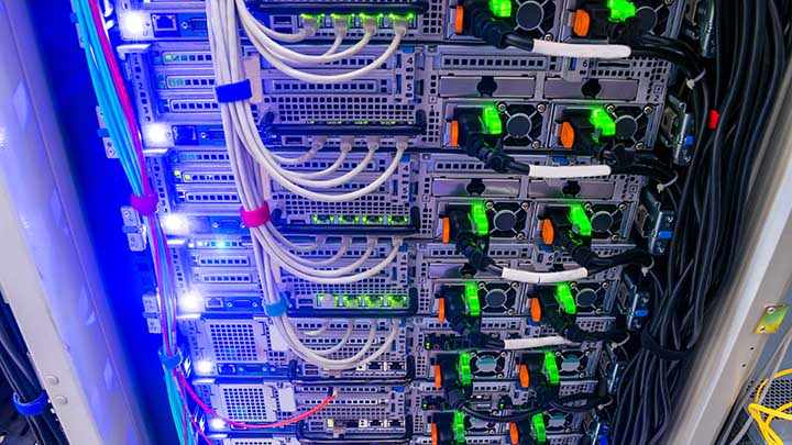 Racks of servers in a data centre.