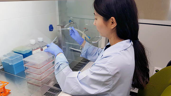 Researchers preparing samples in the lab.