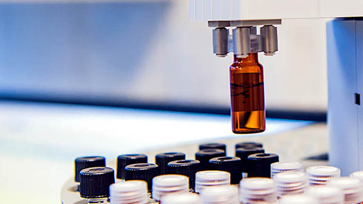 Quantification of a sample by gas mass chromatography (GCMS).