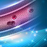 3D illustration of blood cells in a healthy blood vessel.