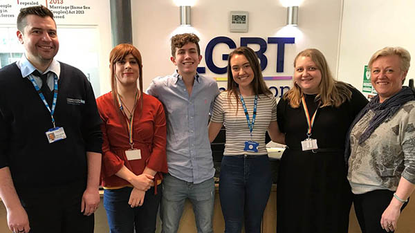 Joanne and student volunteers with staff from the LGBT Foundation