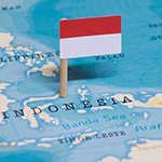 Picture of a map with a marker showing the location of Indonesia.