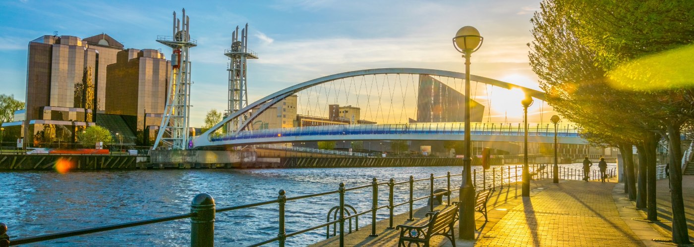 A bridge over water at Salford Quays.