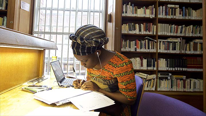 A student studying in the library.