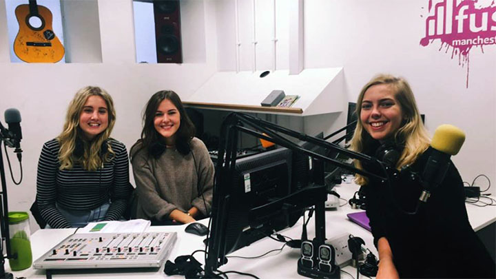 Tori and two course mates presenting 'Brainwaves' on Fuse FM radio. 