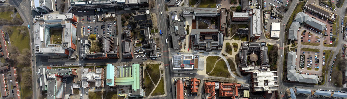 Aerial view of Manchester, showing some of South Campus.