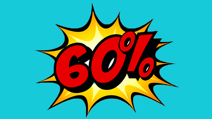A pop art-style illustration showing 60%.