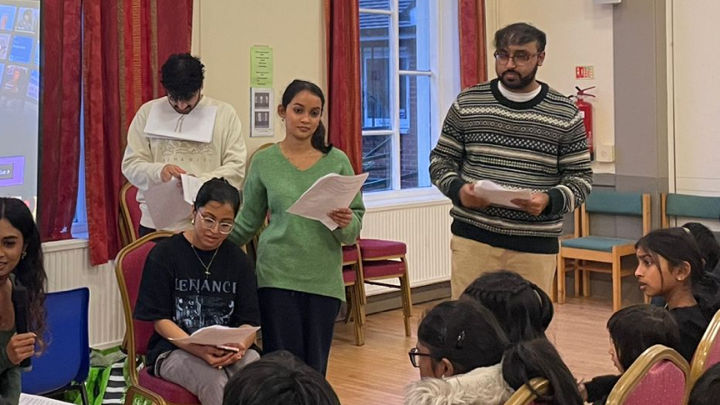 A photo of BDS students with Tamil schoolchildren.