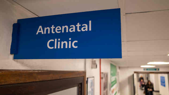 Antenatal clinic sign in a hospital.