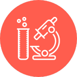 An icon showing a microscope on an orange background.