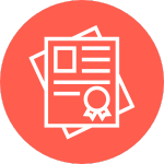 An icon of a rosette and files on an orange background.