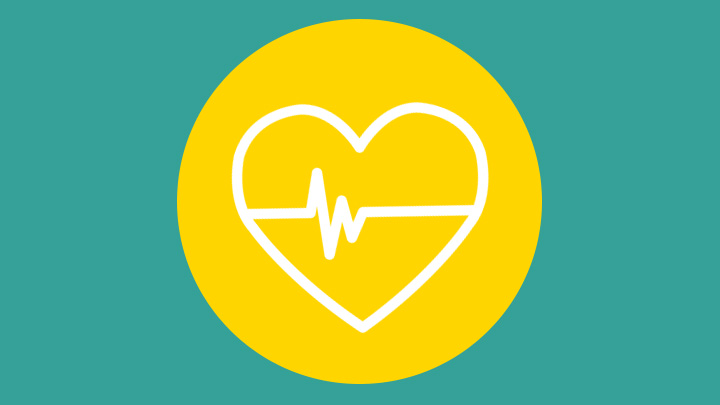 Heart with a heart trace on a yellow background.