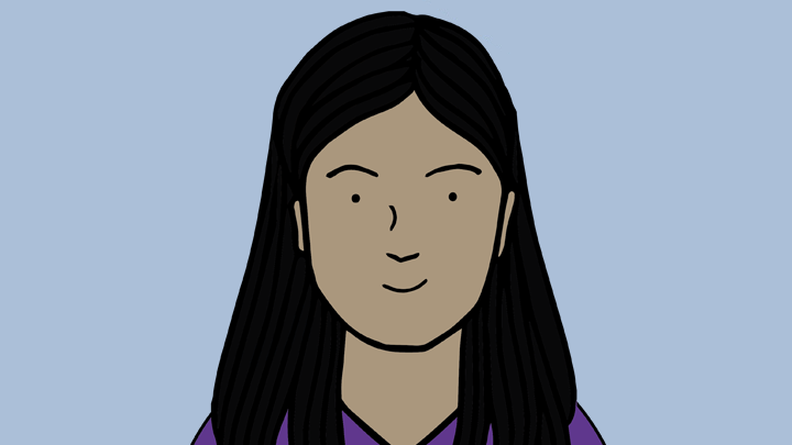 Hand-drawn cartoon of Bia .