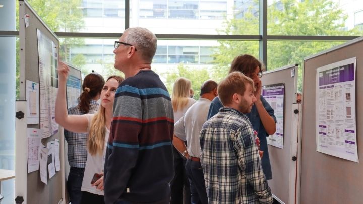A poster presentation session in Michael Smith Building