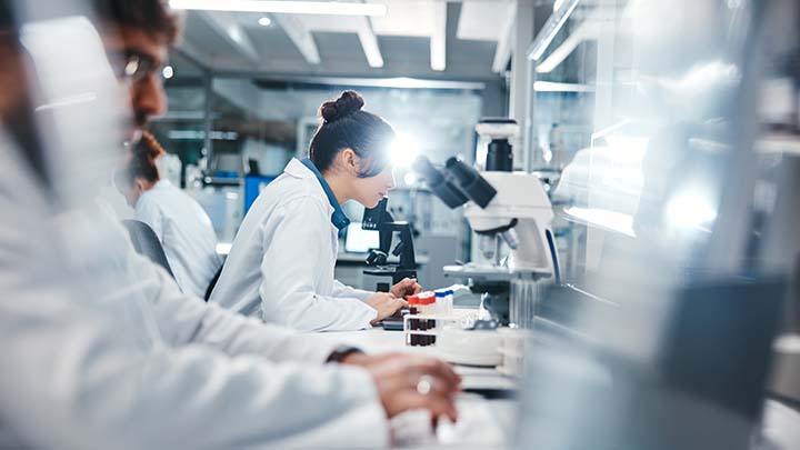 Researchers at work in a lab.