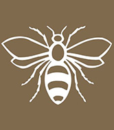 Outline of bee in white on brown background