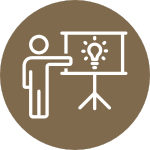 An icon of someone presenting on a gold background