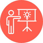 An icon of someone presenting on an orange background