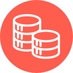 An icon of coins on an orange background.