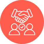 An icon of two shaking hands and two people with a tick inbetween