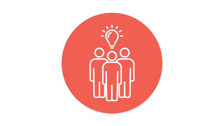 An icon of a group of people with a light bulb above them.