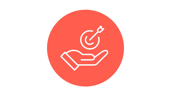 An icon of hand below a target.