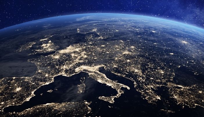 An illustration of the world at night focussed on Europe