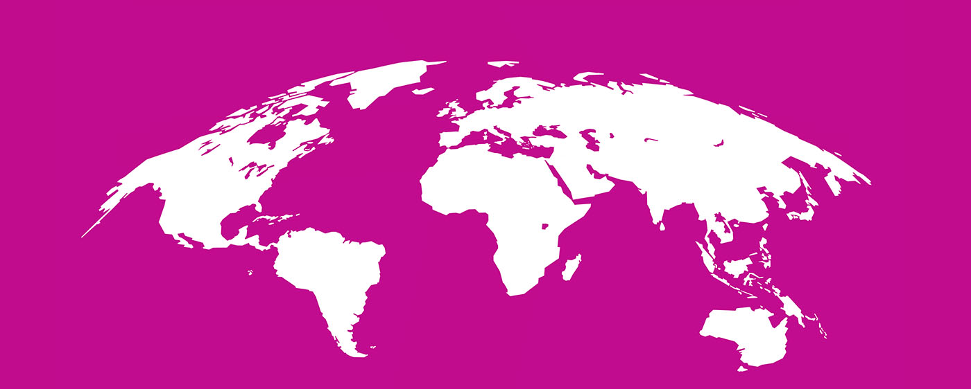 Map of the world on a pink background.
